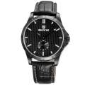 SKONE 9415 luxury black leather working subdial watches